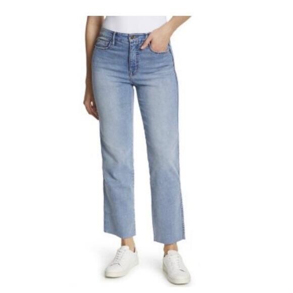 Social Standard High Rise Crop Straight Leg Jeans Plus Sz 16 Raw Hem Light Wash - Picture 1 of 13